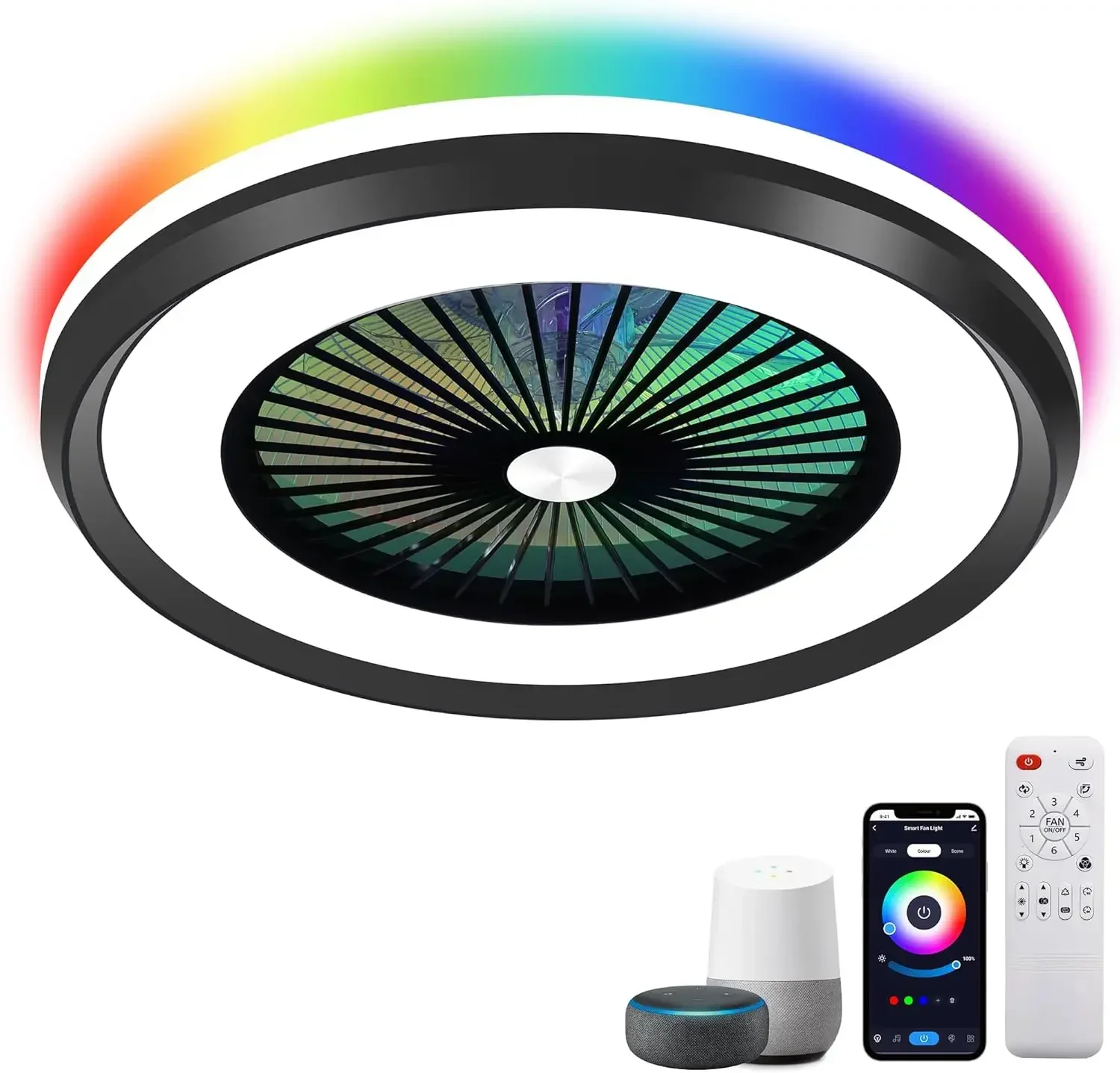 Ceiling Fan Mount - KMLAM 24-Zoll-Deckenventilator mit RGB-Beleuchtung, blattloser Deckenventilator